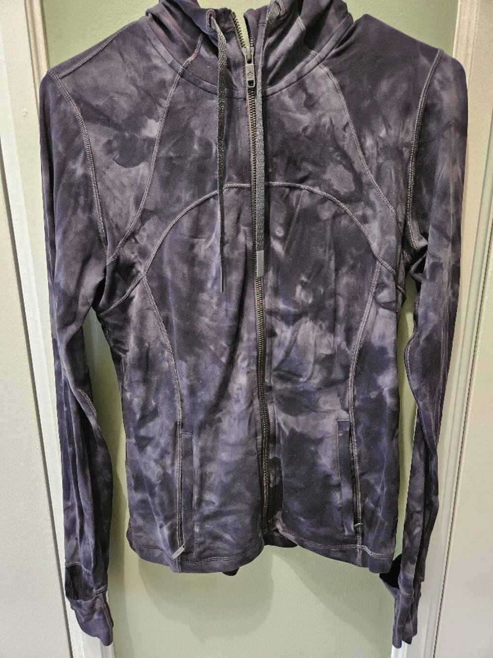 Lululemon Hooded Define Jacket Nulu 8 Black Gray Tie Dye Workout Athletic W4BKES